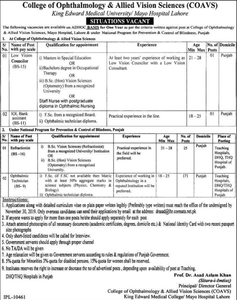 Latest Jobs In Mayo Hospital Lahore November 2019 Jobs For Pakistan