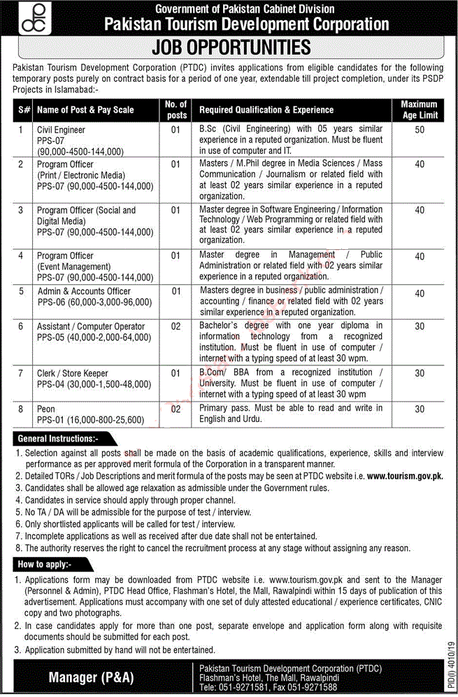 tourism and hospitality jobs in pakistan