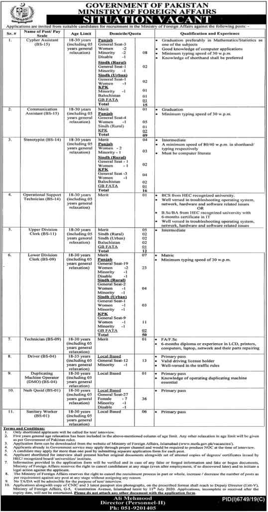 Ministry of Foreign Affairs Jobs 2020 new