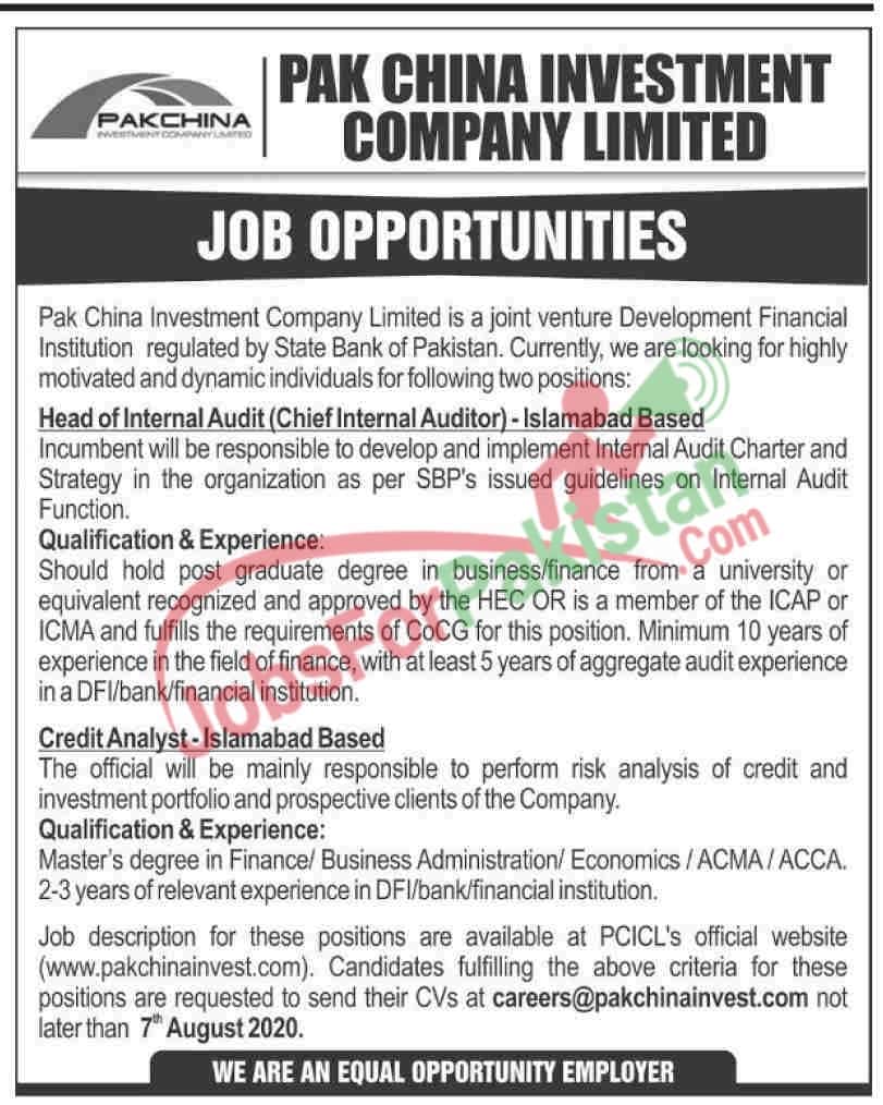 new Pak China Investment Company Limited Jobs 2020