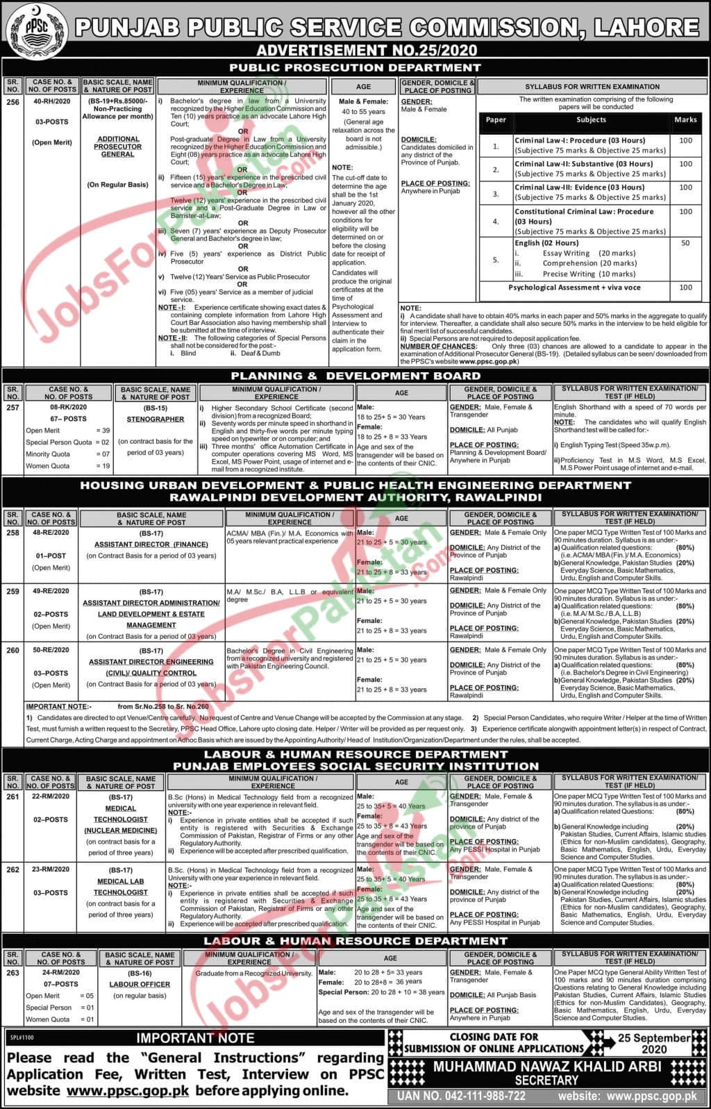 PPSC Jobs Advertisement September 2020