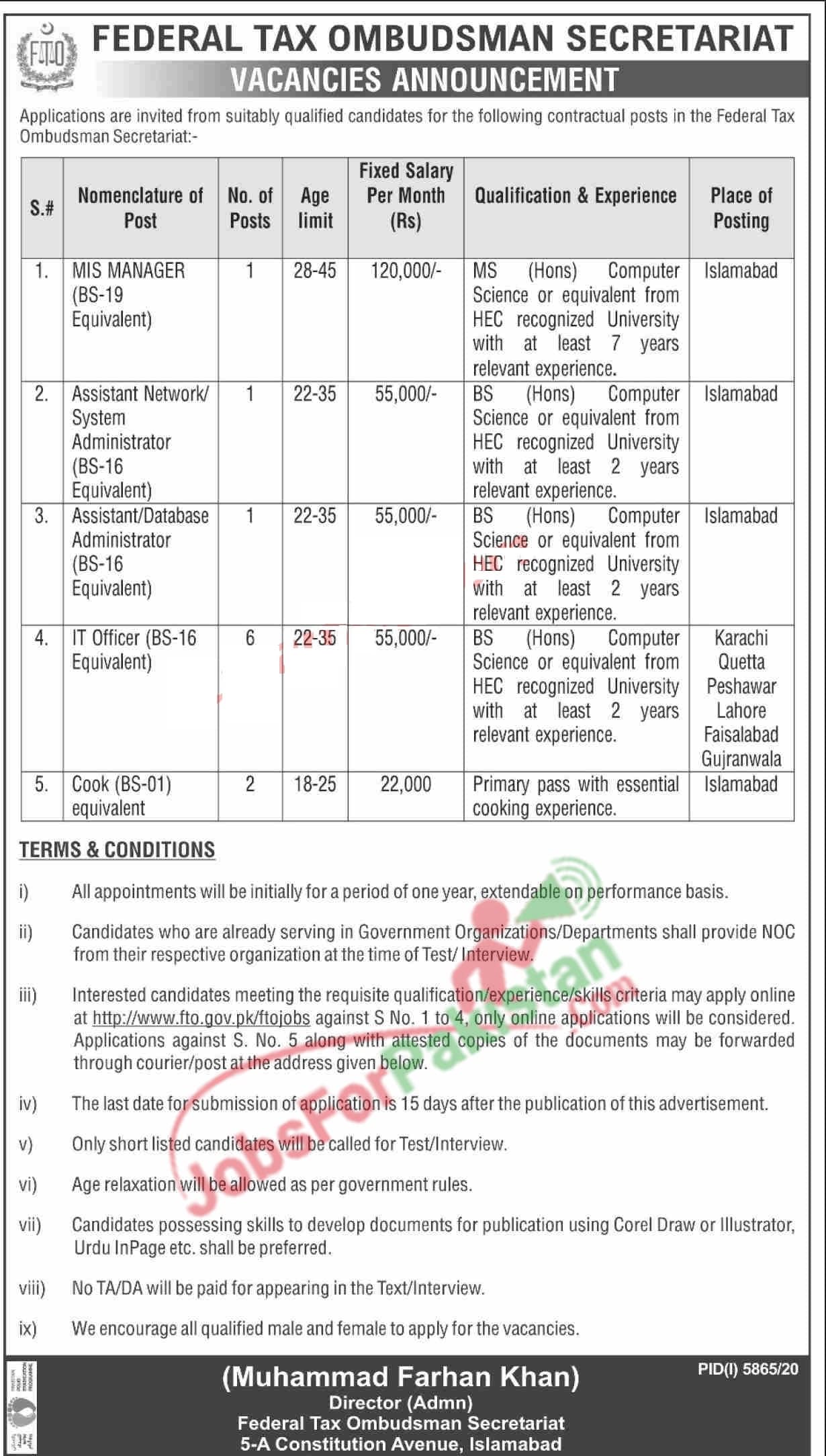 Federal Tax Ombudsman Secretariat Jobs 2021